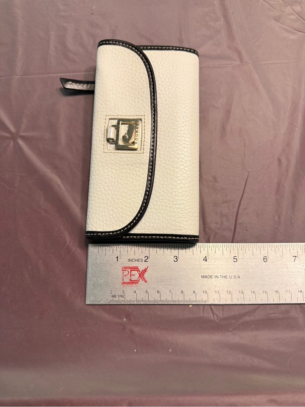 Dooney & Bourke Pebbled Leather Cream Wallet with Black Trim - Picture 6 of 12